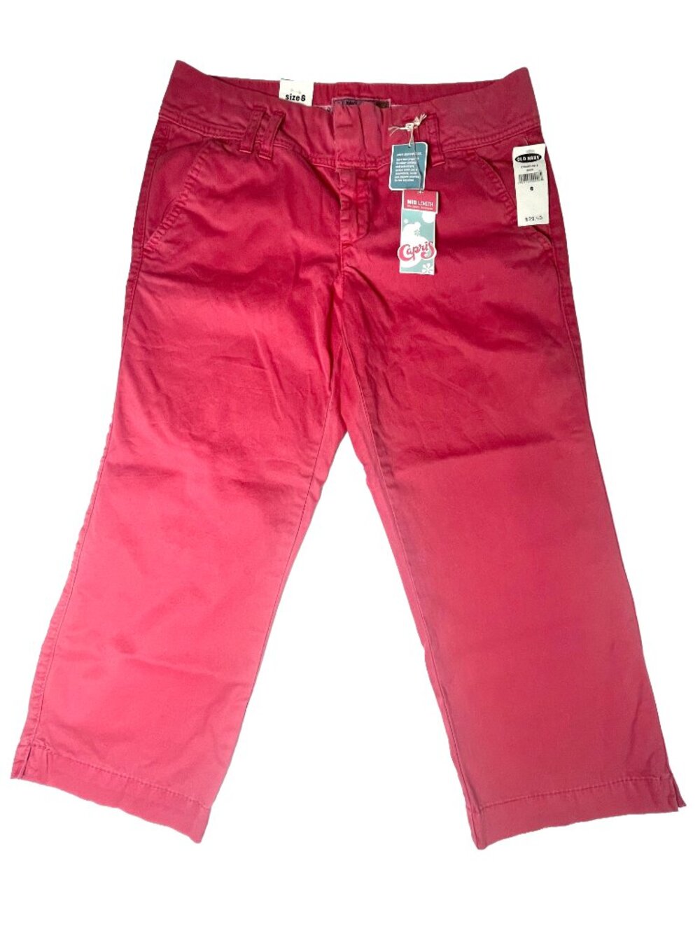Old Navy NWT Pink Coral Capri Pants Size 6 Low Waist Cotton